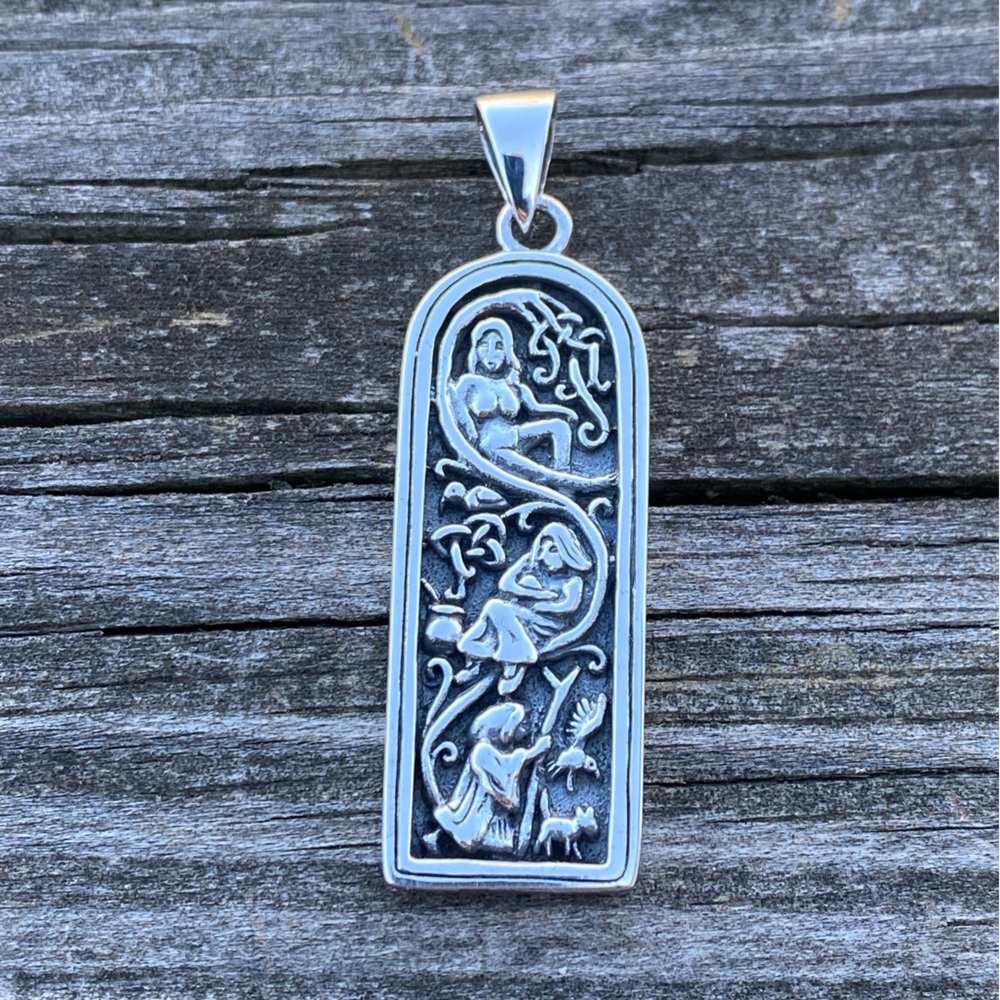 Maiden Mother Crone Pendant in solid .925 Sterling Silver Celtic Triple Goddess - Picture 7 of 11